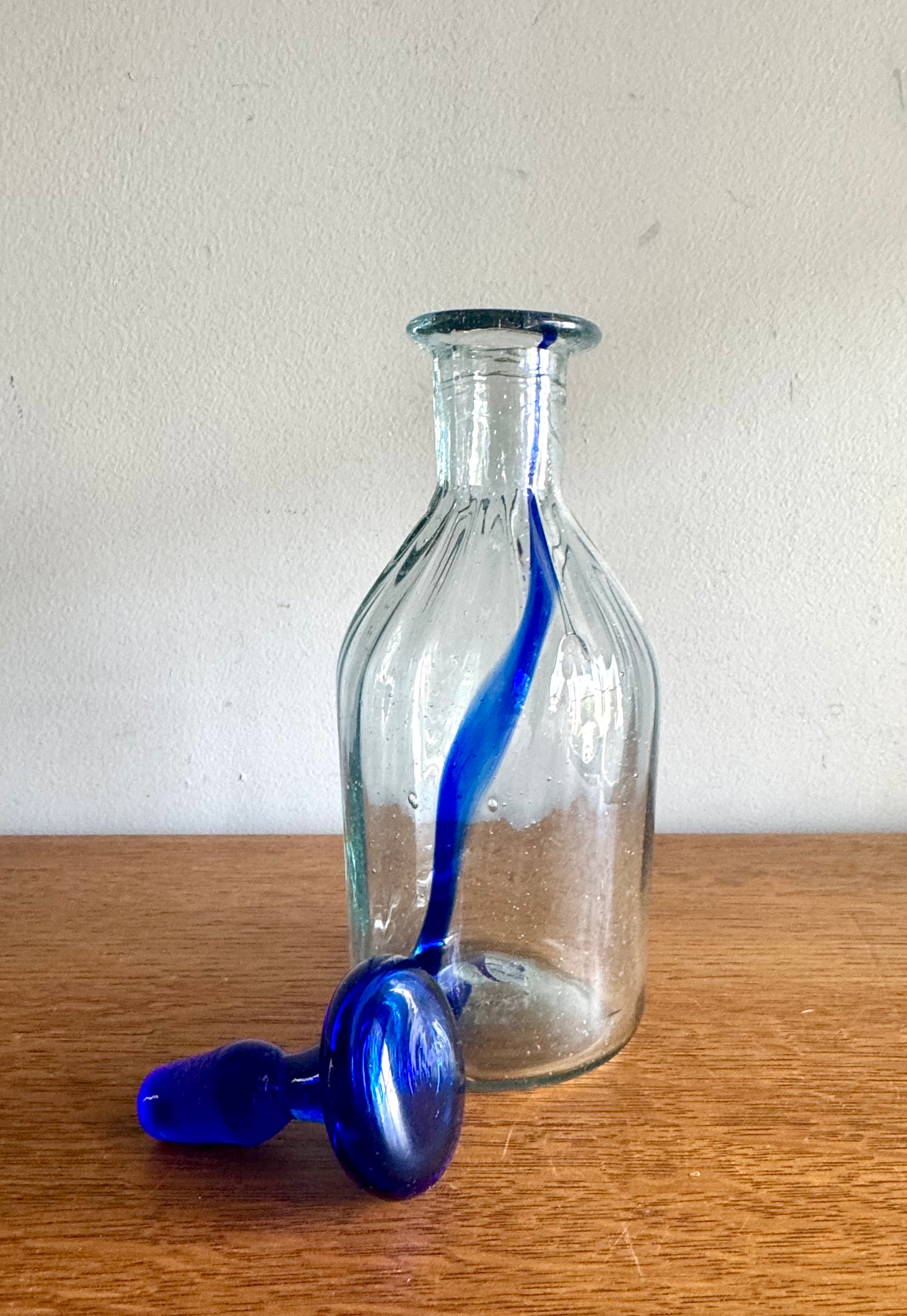 Vtg Handblown Glass Decanter with Stopper | Cobalt Blue Blenko Style Decanter