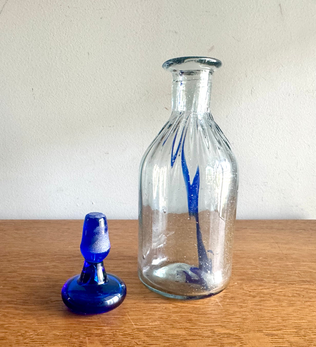 Vtg Handblown Glass Decanter with Stopper | Cobalt Blue Blenko Style Decanter