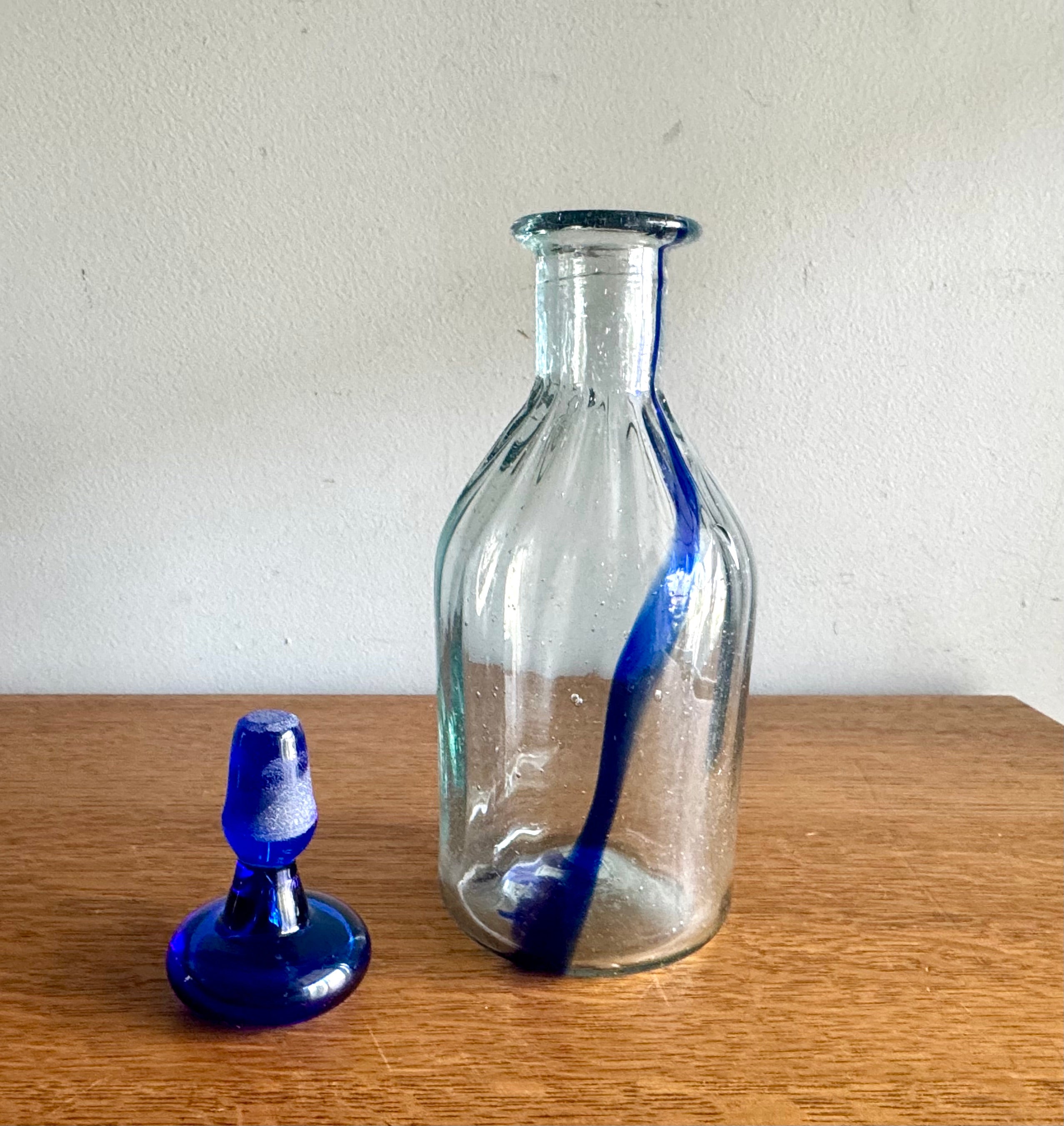 Vtg Handblown Glass Decanter with Stopper | Cobalt Blue Blenko Style Decanter