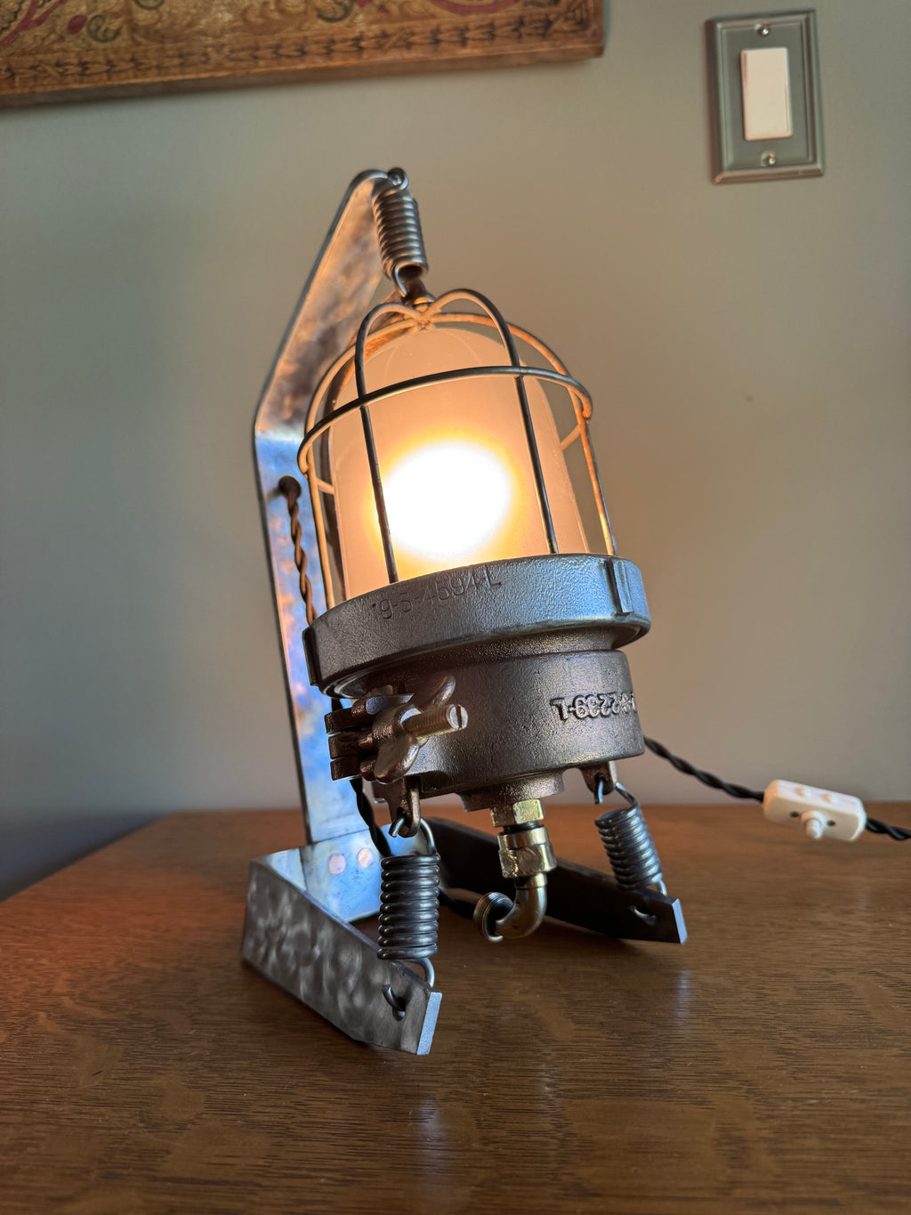 Vtg Industrial Shock Proof Lamp ~ Industrial Nautical Rewired Lamp
