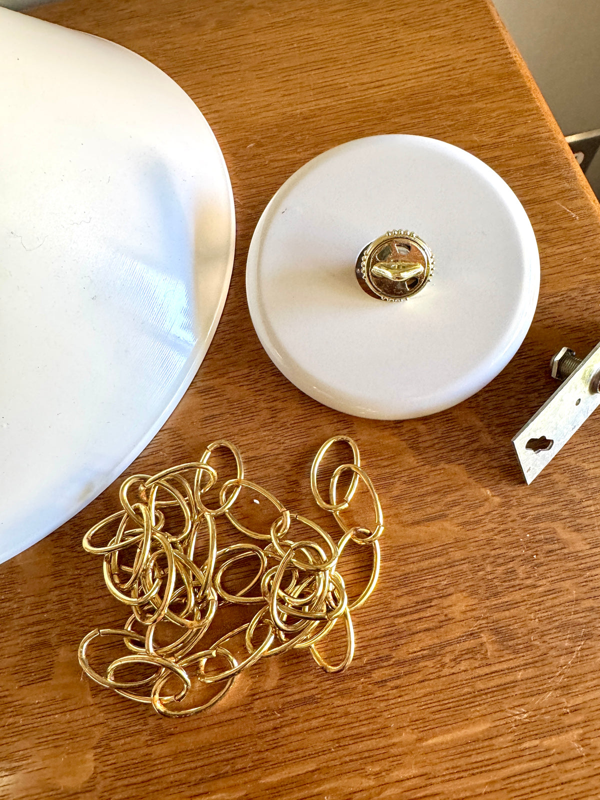 Vtg Thomas Industries Inc. White Enamel and Brass Pendant Light ~ MCM Metal Shade Pendant Lamp