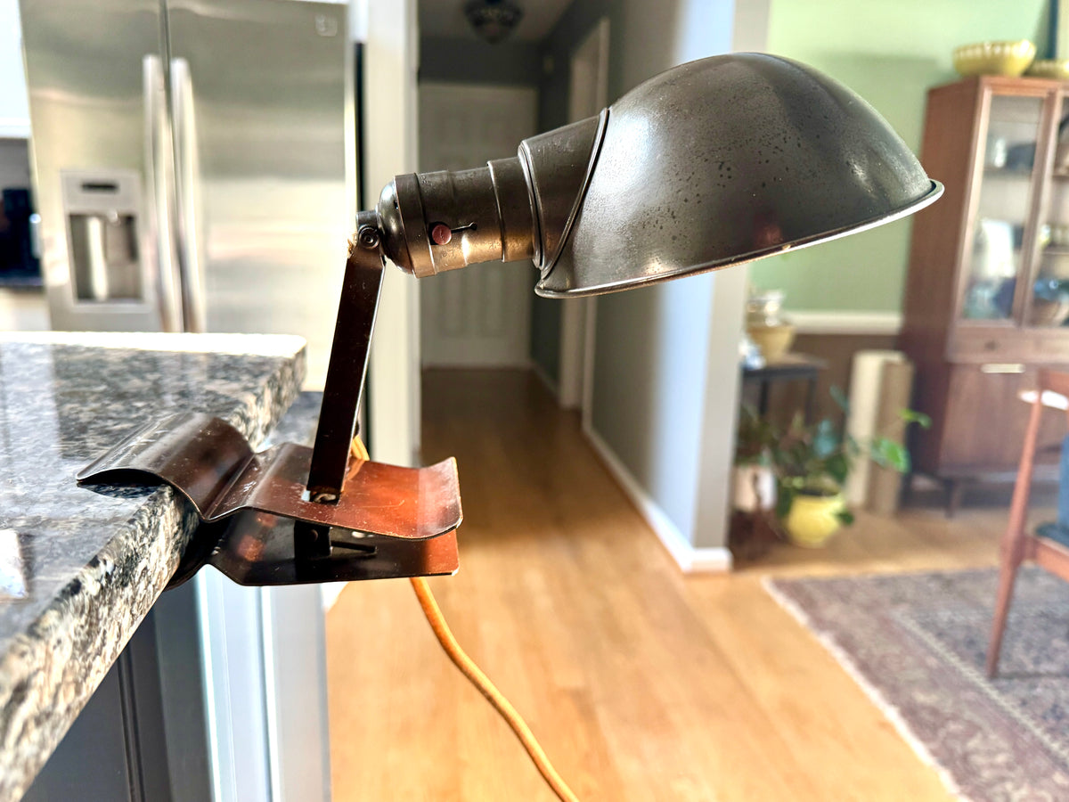 Vtg Industrial Farberware Adjusto-lite Clamp Lamp ~ Industrial Clamp Task Light