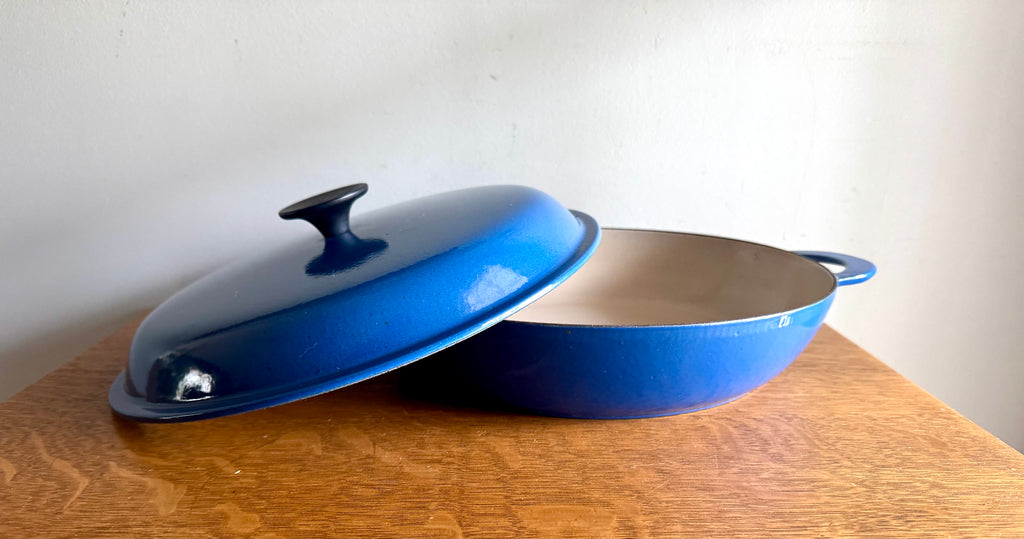 Vtg Blue Le Creuset #30 Sautee/Sauce Pan With Lid | French Cast Iron 3.5 Qt. Braiser Pan