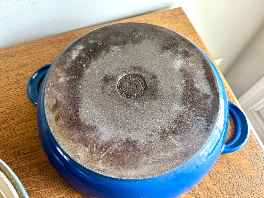 Vtg Blue Le Creuset #30 Sautee/Sauce Pan With Lid | French Cast Iron 3.5 Qt. Braiser Pan