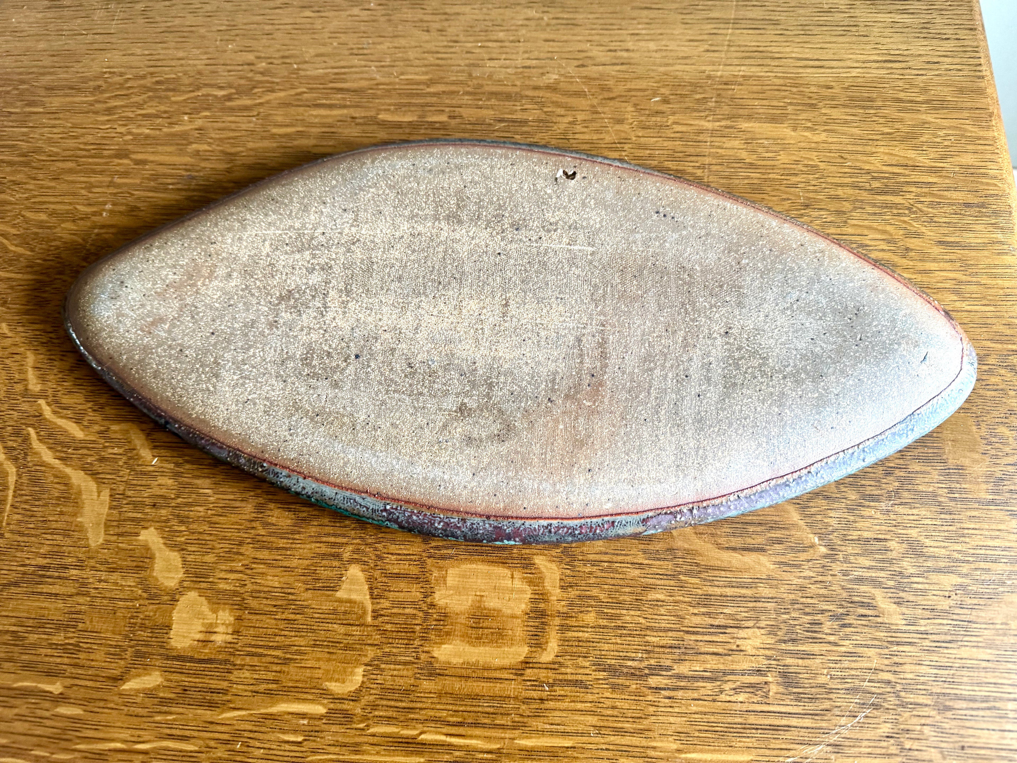 Vtg Stoneware Peter Karner Studio Tray | Oval Glazed Tray | Fish Scale Glazed Tray