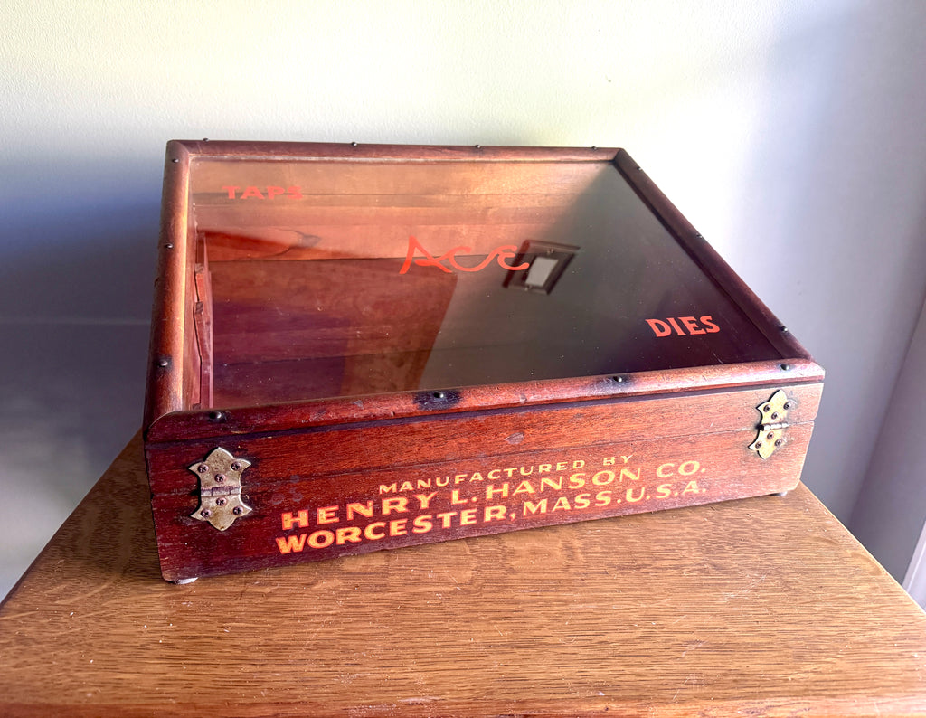 Antique Henry L Hanson Wood Store Display for Taps & Dies ~ Countertop Display Case
