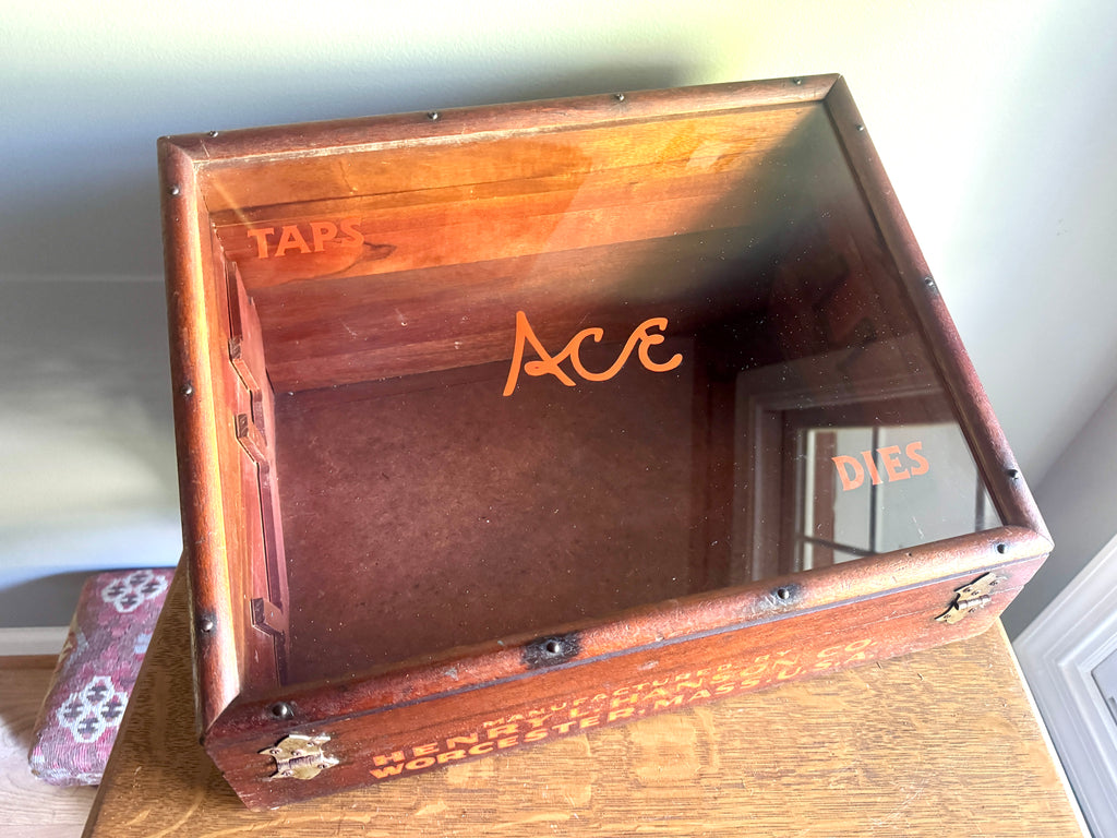 Antique Henry L Hanson Wood Store Display for Taps & Dies ~ Countertop Display Case