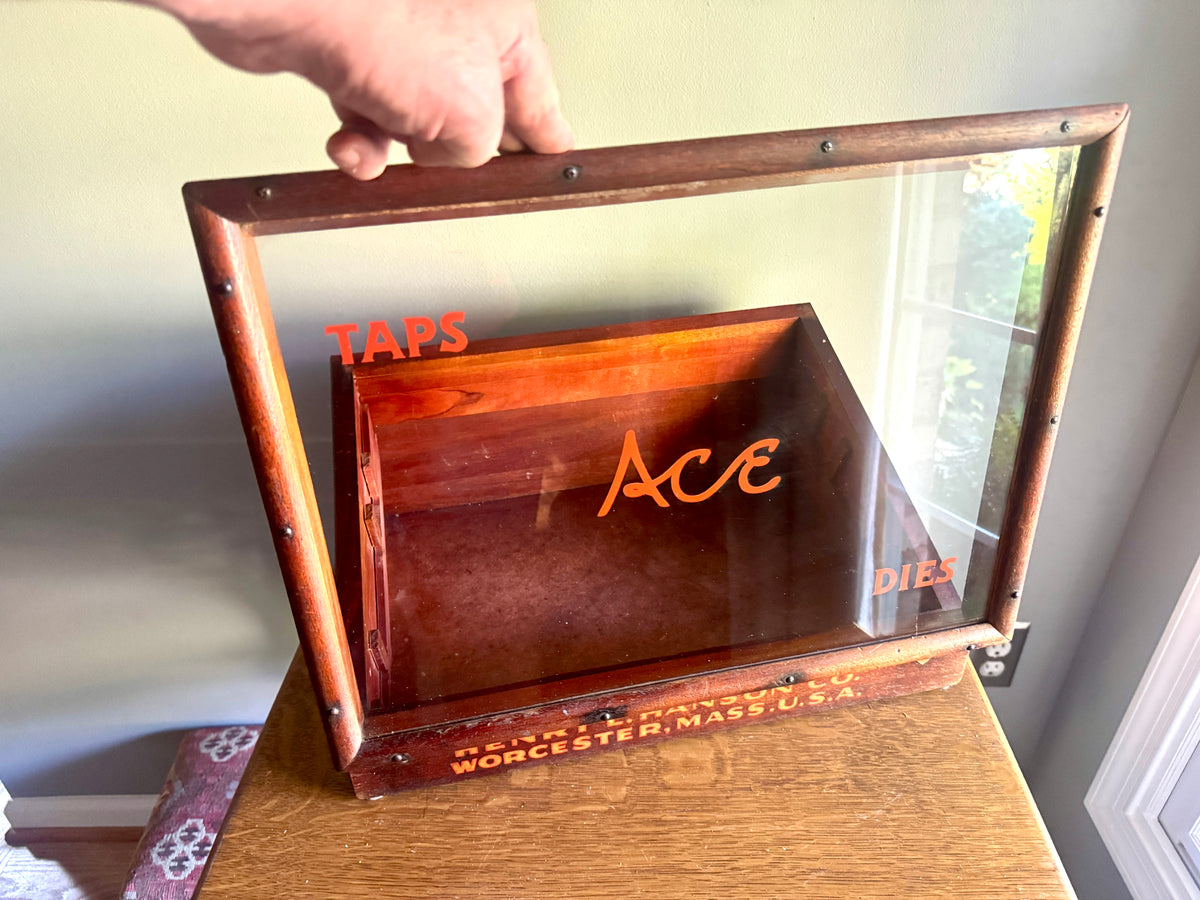 Antique Henry L Hanson Wood Store Display for Taps & Dies ~ Countertop Display Case