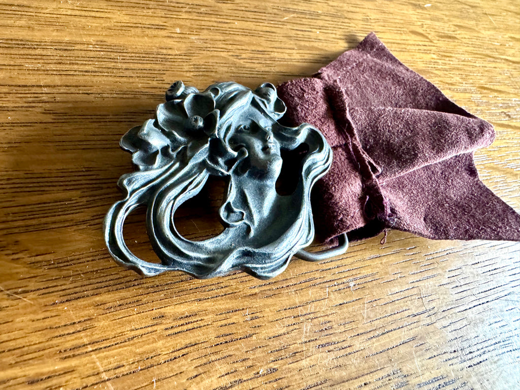 Vtg William Kerr Art Nouveau Women Poppies Belt Buckle | Gibson Girl Art Nouveau Buckle