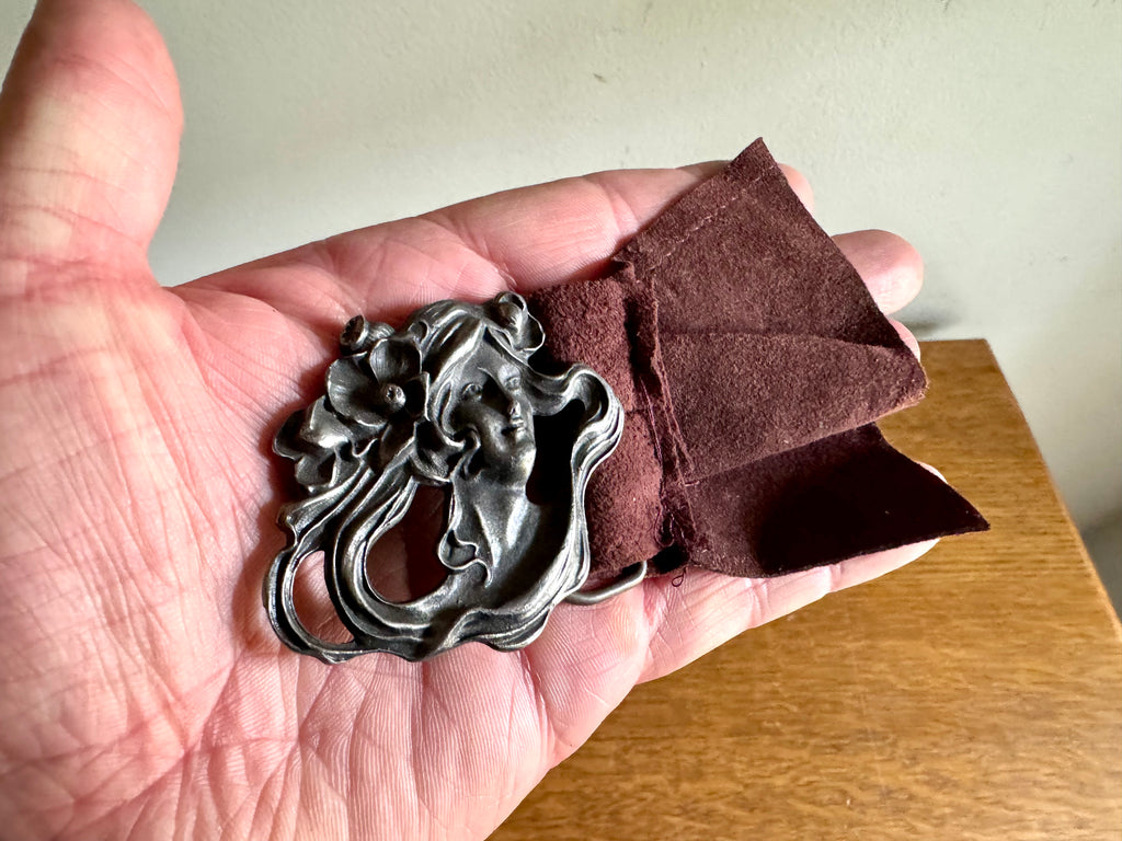 Vtg William Kerr Art Nouveau Women Poppies Belt Buckle | Gibson Girl Art Nouveau Buckle