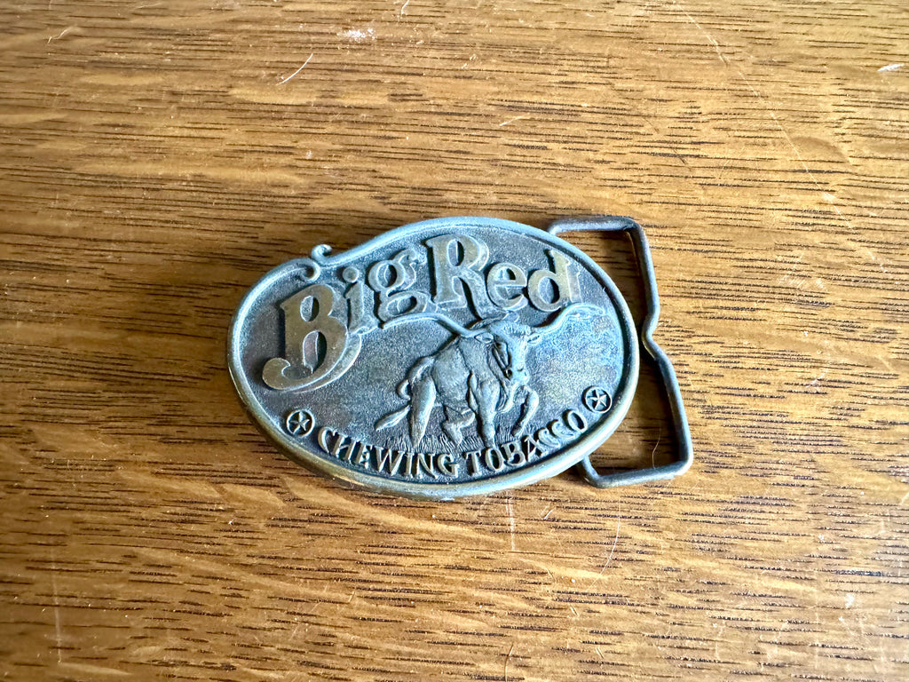 Vtg Big Red Chewing Tobacco Belt Buckle | Brass Longhorn Steer Buckle
