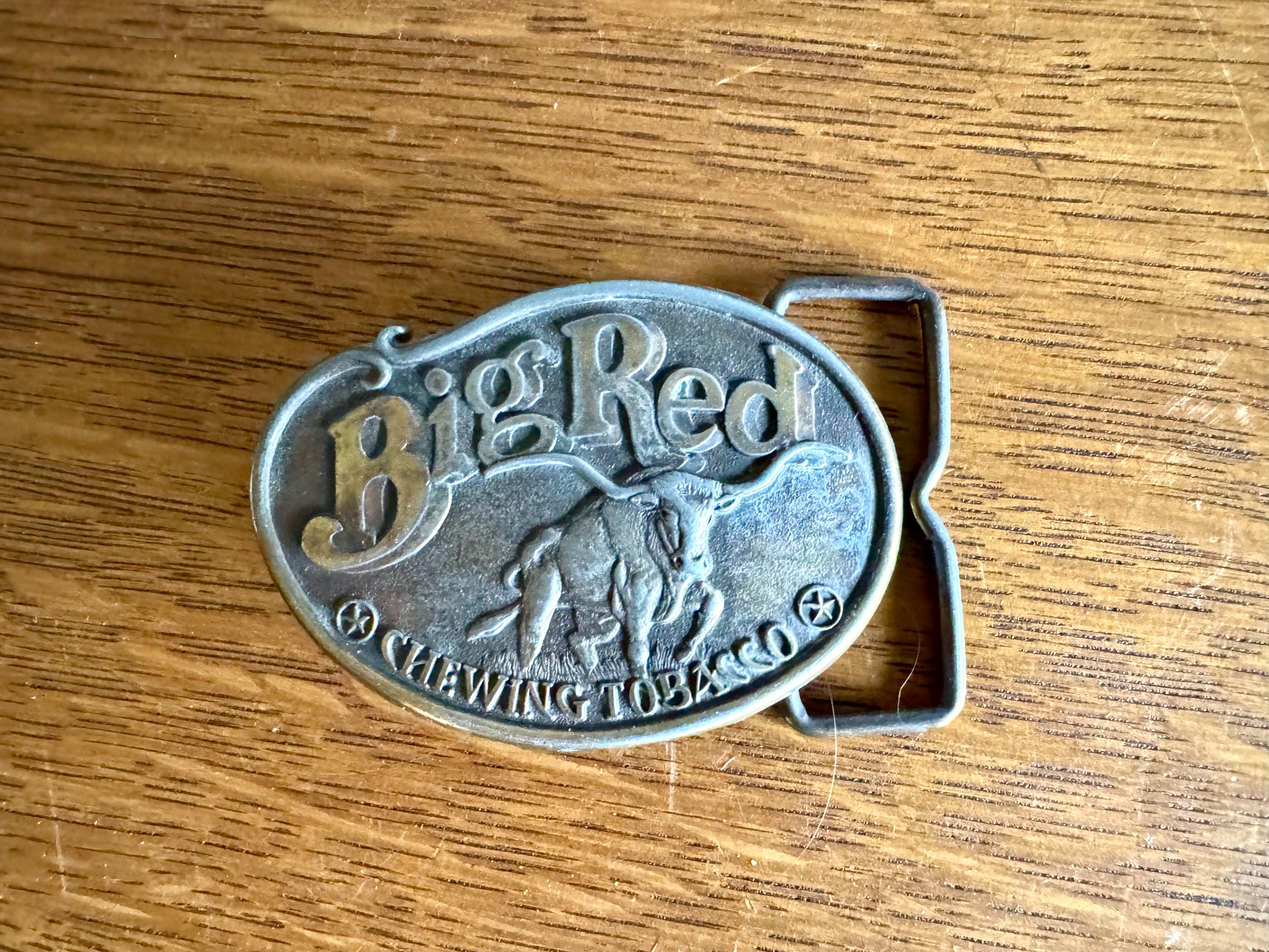 Vtg Big Red Chewing Tobacco Belt Buckle | Brass Longhorn Steer Buckle