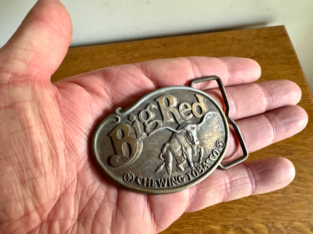 Vtg Big Red Chewing Tobacco Belt Buckle | Brass Longhorn Steer Buckle