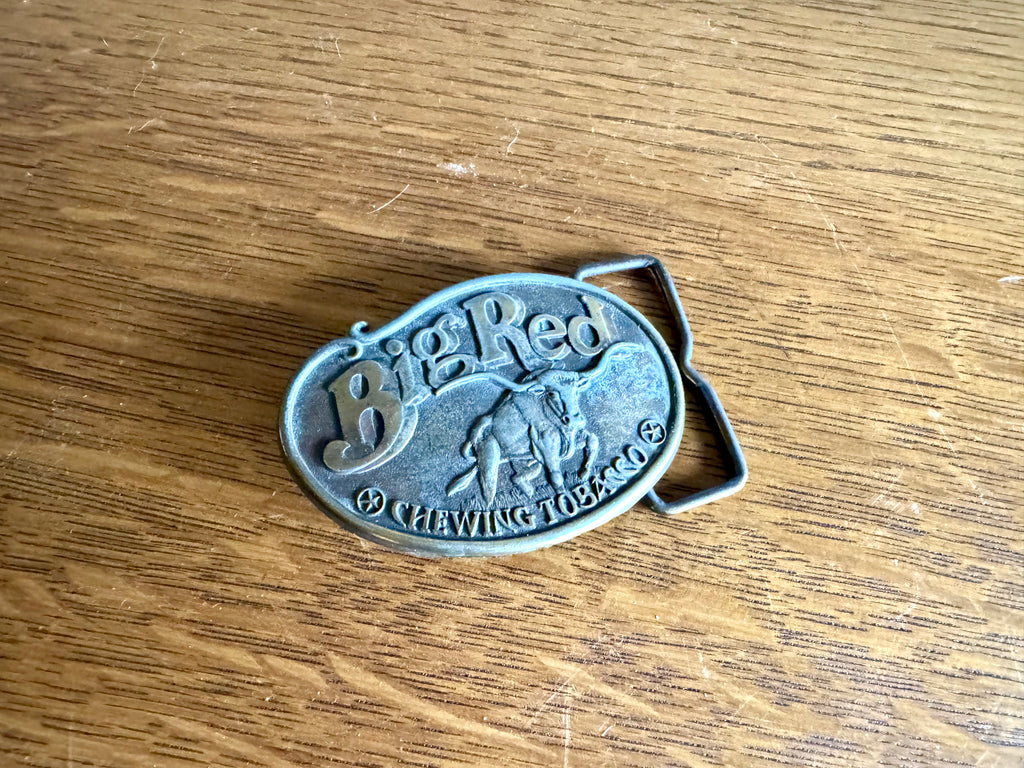 Vtg Big Red Chewing Tobacco Belt Buckle | Brass Longhorn Steer Buckle
