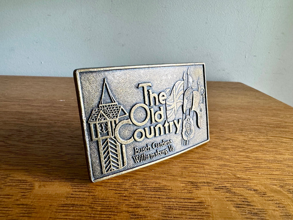 Vtg "The Old Country" Busch Gardens Brass Belt Buckle | Williamsburg VA Busch Gardens Belt Buckle