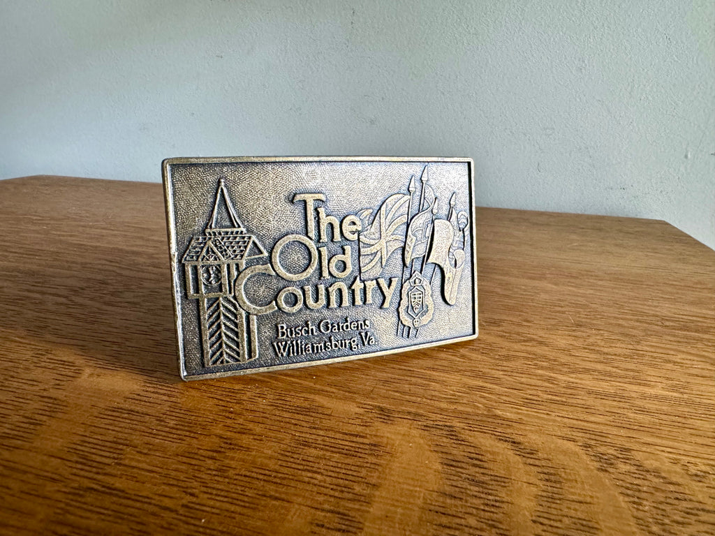 Vtg "The Old Country" Busch Gardens Brass Belt Buckle | Williamsburg VA Busch Gardens Belt Buckle