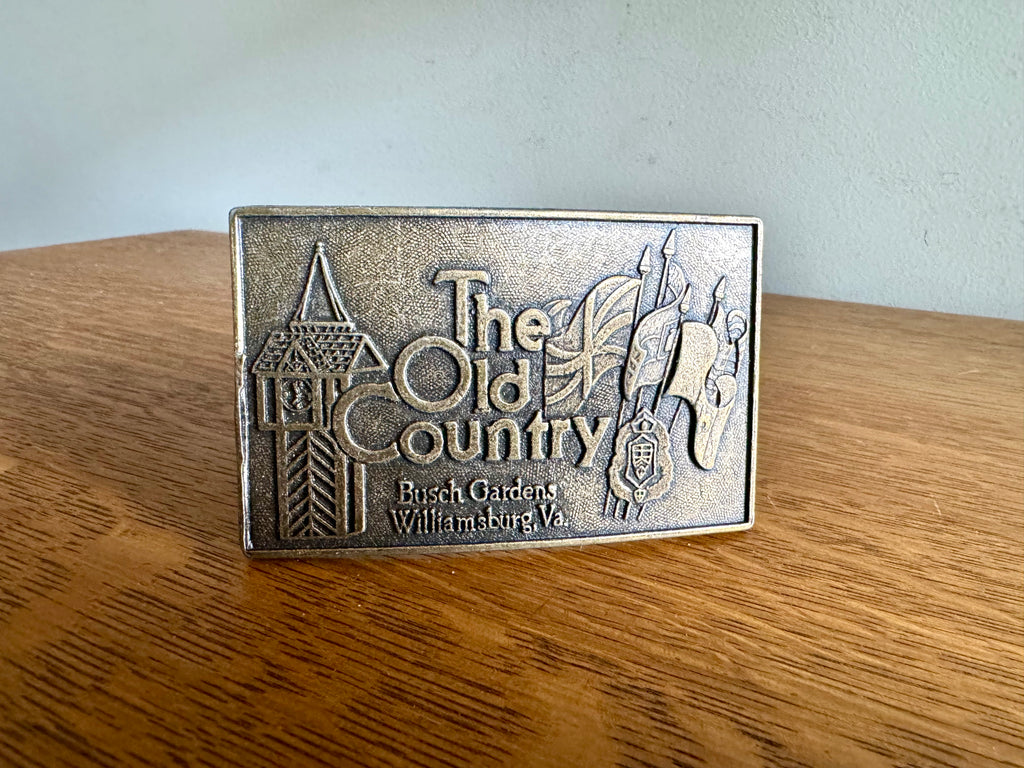 Vtg "The Old Country" Busch Gardens Brass Belt Buckle | Williamsburg VA Busch Gardens Belt Buckle