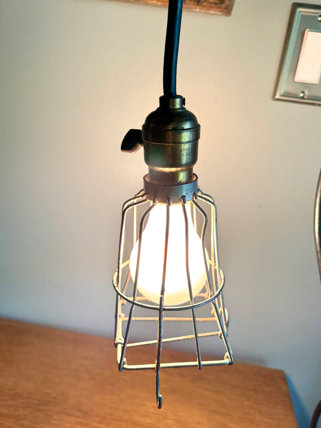 Vintage Industrial Shop Light With Square Safety Cage ~ Industrial Caged Light