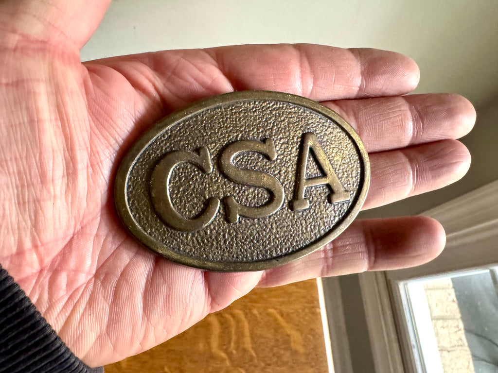 Vtg Confederate States Army Brass REPRODUCTION Belt Buckle | CSA Repro Oval Belt Buckle