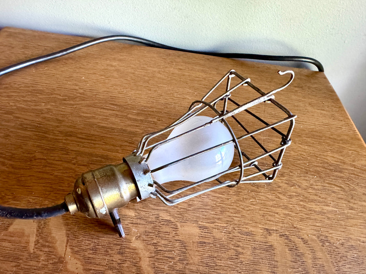 Vintage Industrial Shop Light With Square Safety Cage ~ Industrial Caged Light