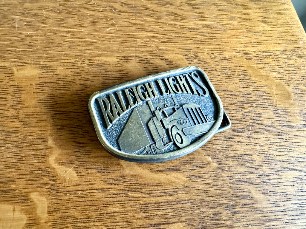 Vtg Raleigh Lights Brass Belt Buckle | 1970s Trucker Style Belt Buckle