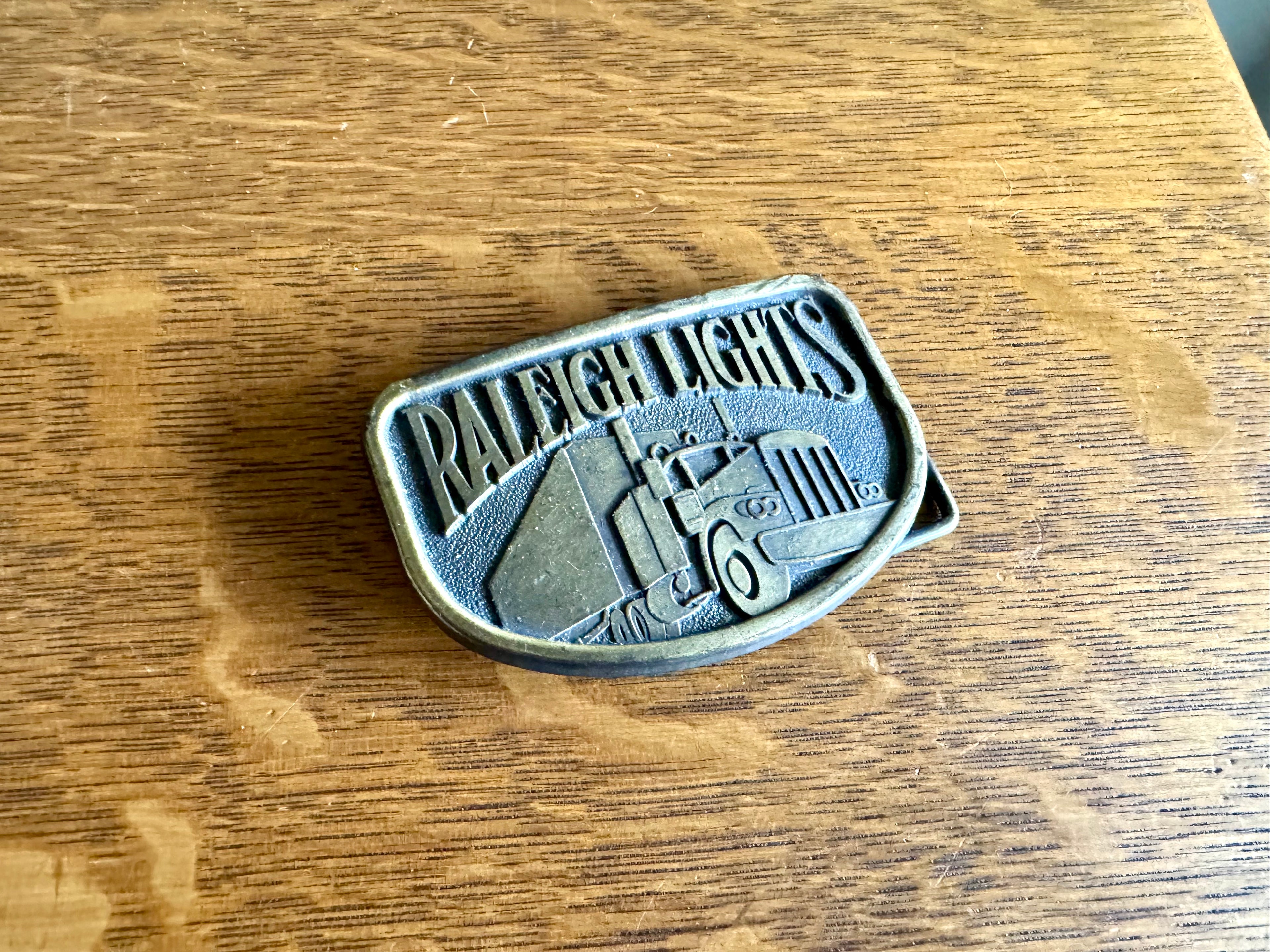 Vtg Raleigh Lights Brass Belt Buckle | 1970s Trucker Style Belt Buckle