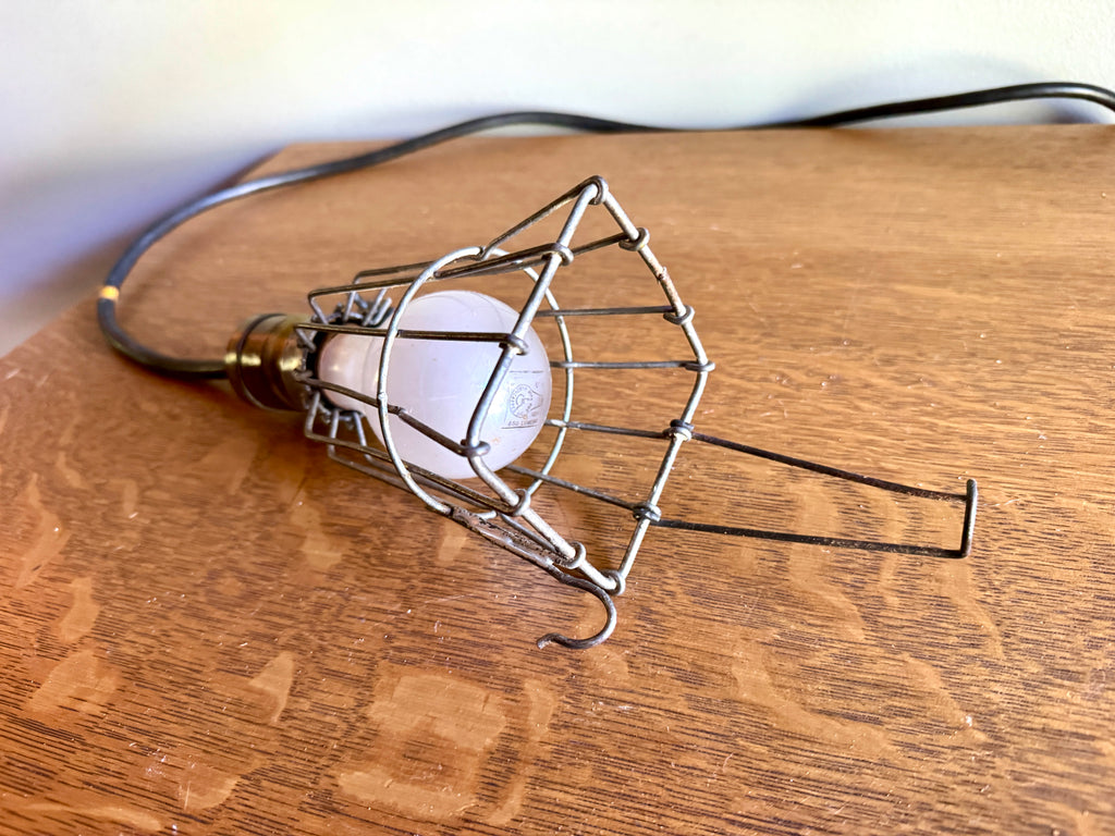 Vintage Industrial Shop Light With Square Safety Cage ~ Industrial Caged Light