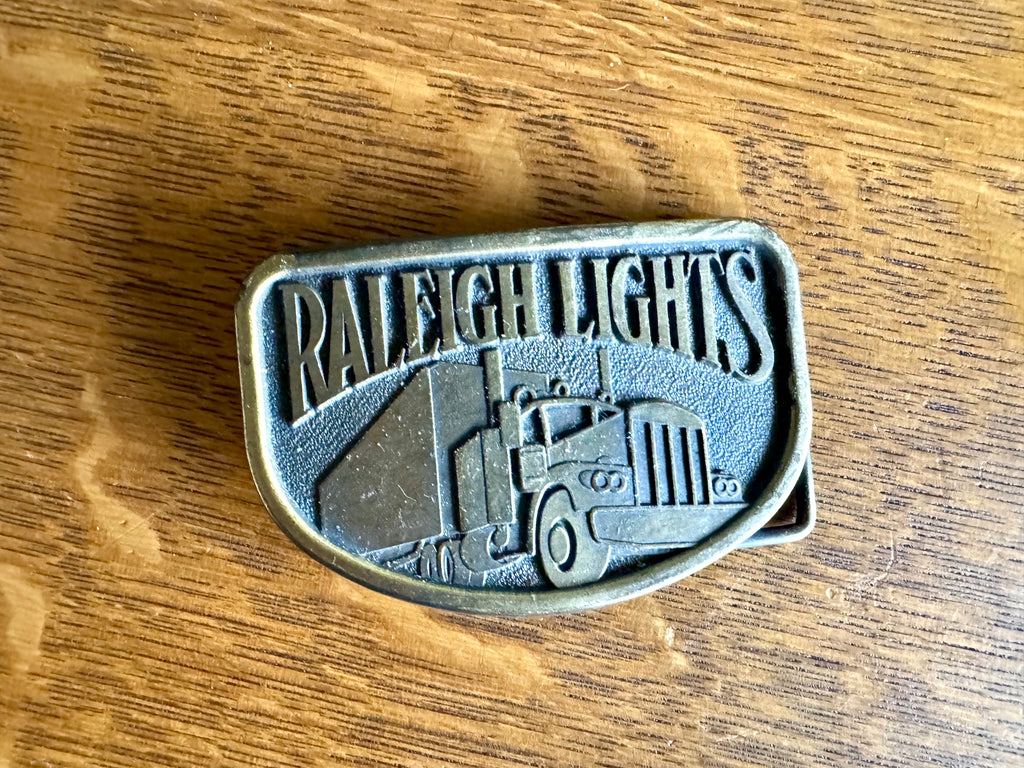 Vtg Raleigh Lights Brass Belt Buckle | 1970s Trucker Style Belt Buckle