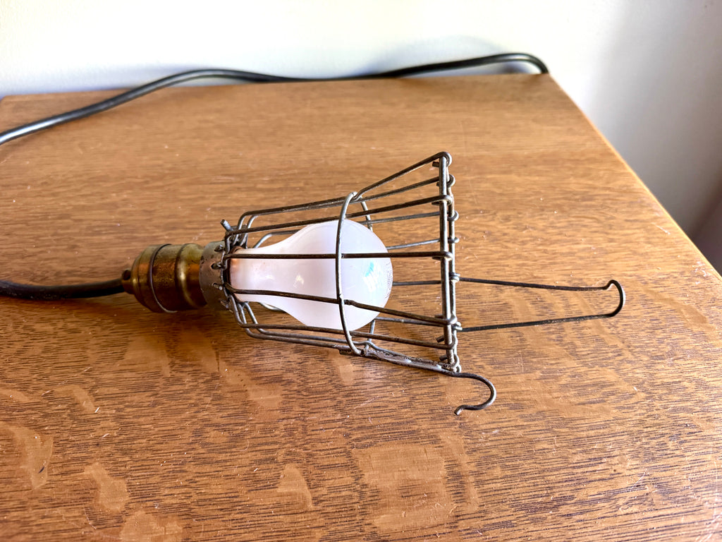 Vintage Industrial Shop Light With Square Safety Cage ~ Industrial Caged Light