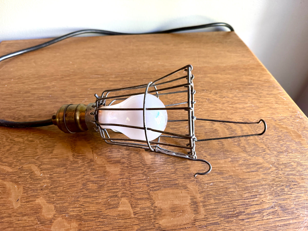 Vintage Industrial Shop Light With Square Safety Cage ~ Industrial Caged Light