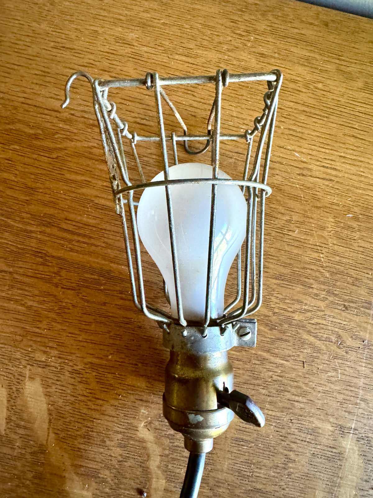 Vintage Industrial Shop Light With Square Safety Cage ~ Industrial Caged Light