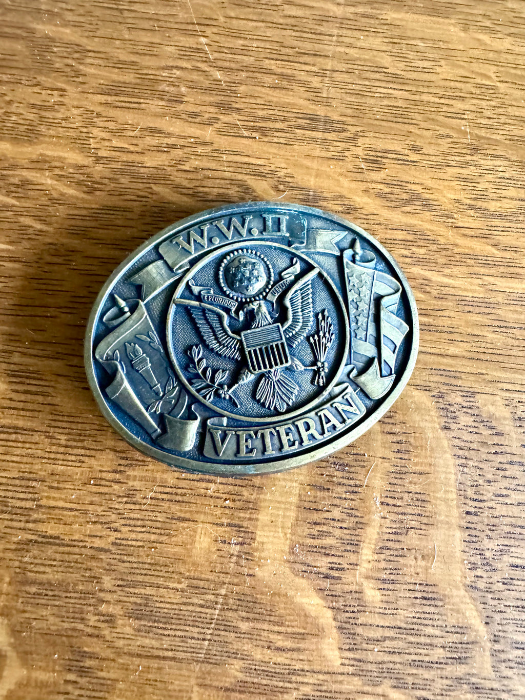 Vtg Brass WWII Veteran Belt Buckle | Brass Veteran Belt Buckle