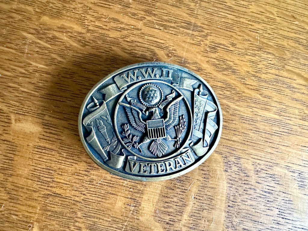 Vtg Brass WWII Veteran Belt Buckle | Brass Veteran Belt Buckle