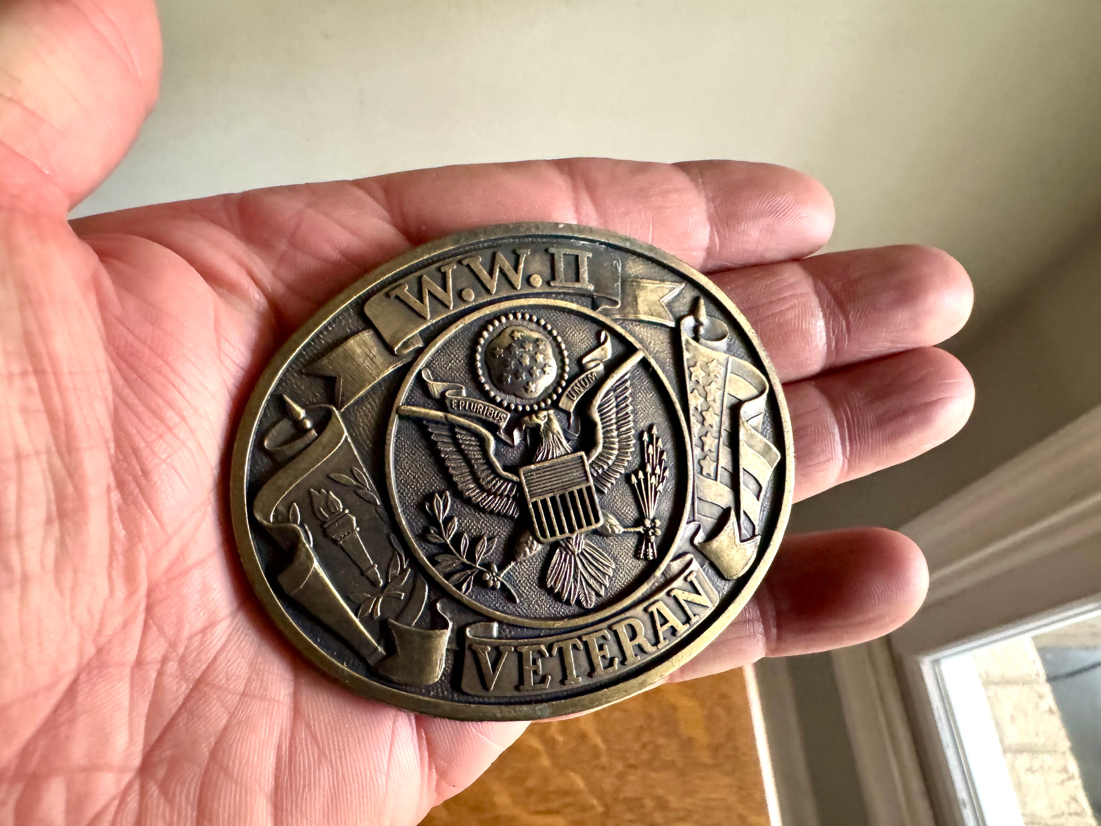 Vtg Brass WWII Veteran Belt Buckle | Brass Veteran Belt Buckle