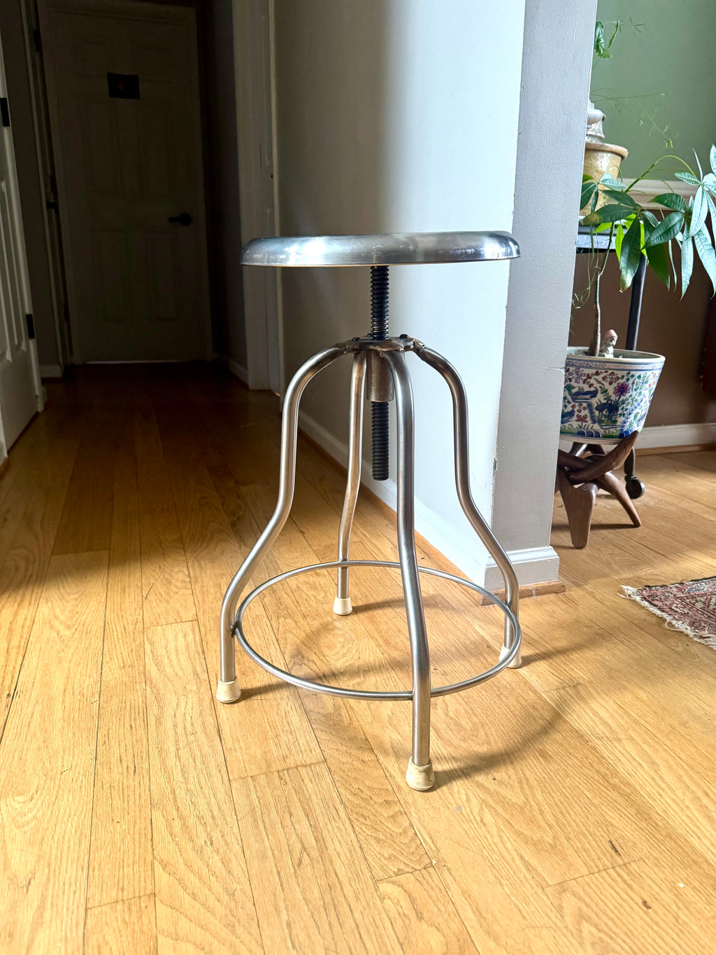 Vtg Stainless Steel Adjustable Stool | Metal Medical Swivel Stool
