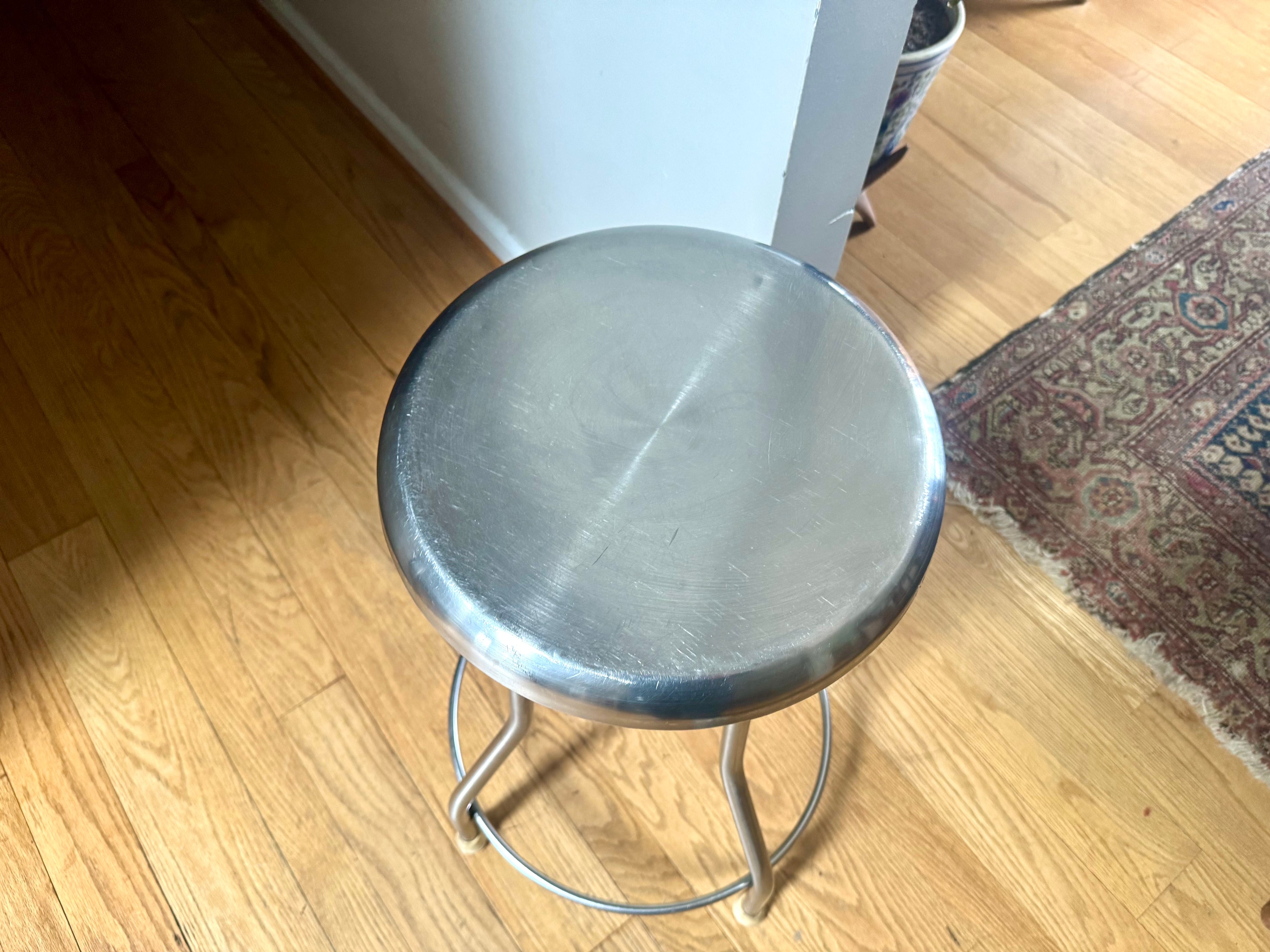 Vtg Stainless Steel Adjustable Stool | Metal Medical Swivel Stool