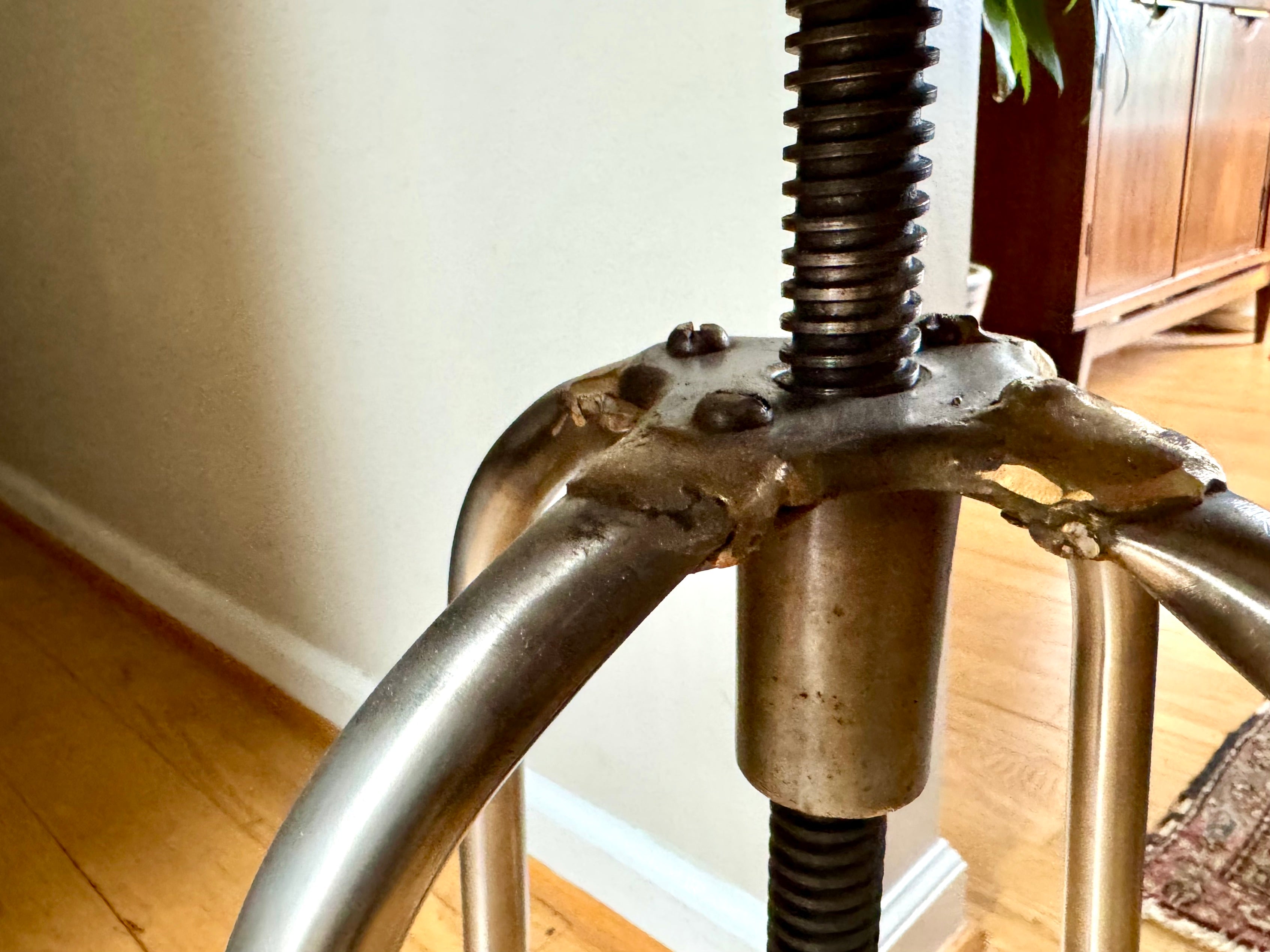 Vtg Stainless Steel Adjustable Stool | Metal Medical Swivel Stool