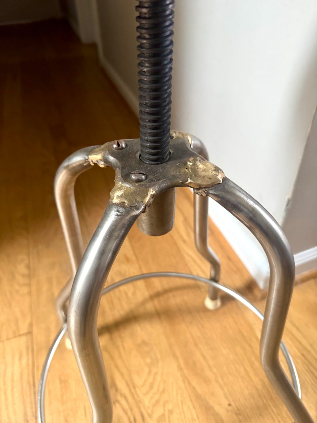 Vtg Stainless Steel Adjustable Stool | Metal Medical Swivel Stool