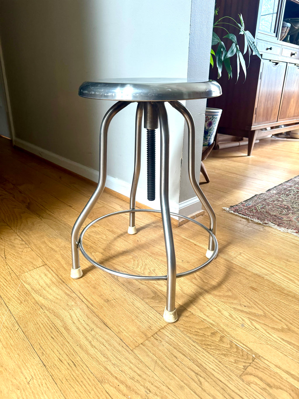 Vtg Stainless Steel Adjustable Stool | Metal Medical Swivel Stool