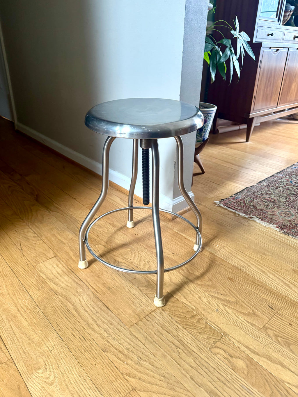 Vtg Stainless Steel Adjustable Stool | Metal Medical Swivel Stool