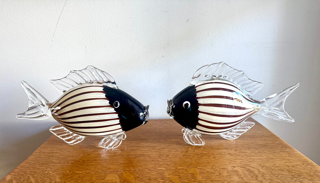 A Pair of Murano Glass Striped Fish | 11 1/2" Handblown Fish