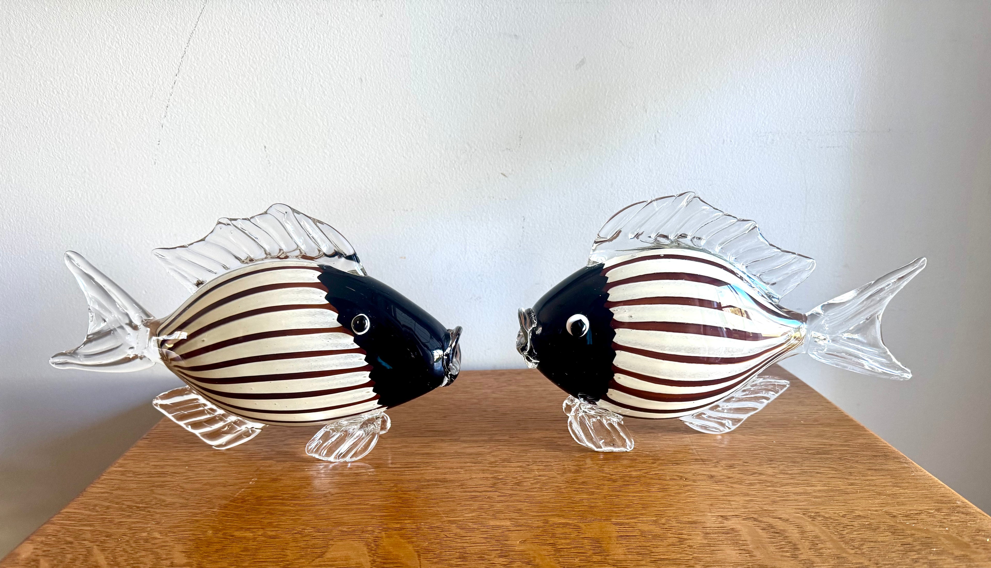 A Pair of Murano Glass Striped Fish | 11 1/2" Handblown Fish