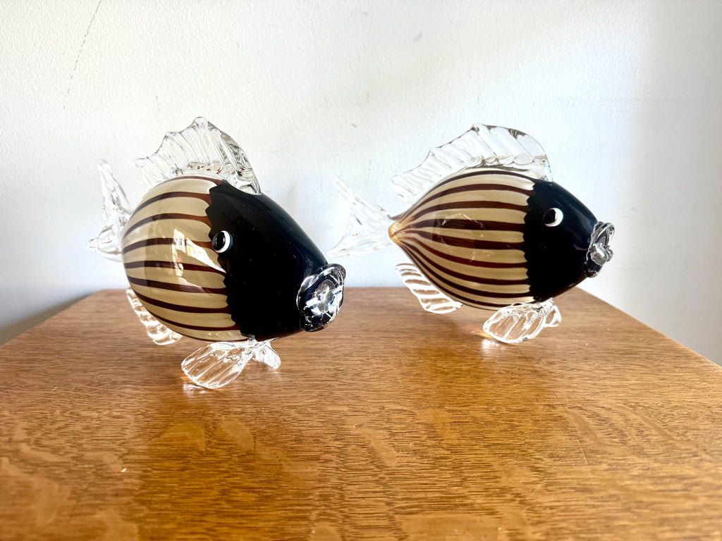 A Pair of Murano Glass Striped Fish | 11 1/2" Handblown Fish