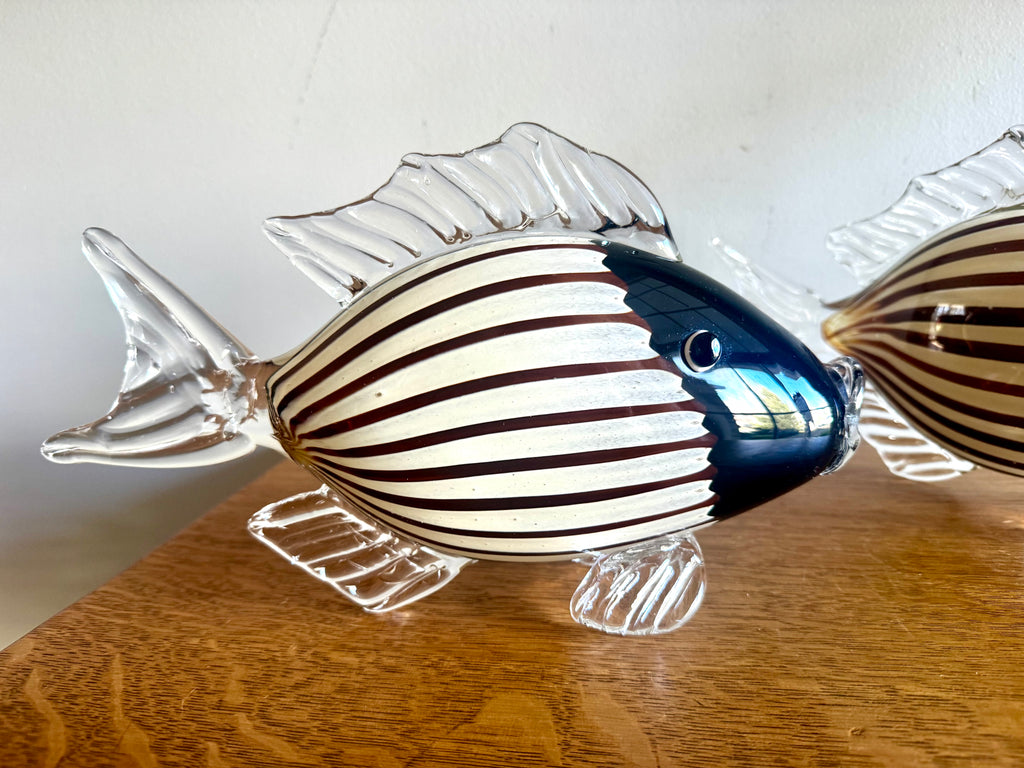 A Pair of Murano Glass Striped Fish | 11 1/2" Handblown Fish