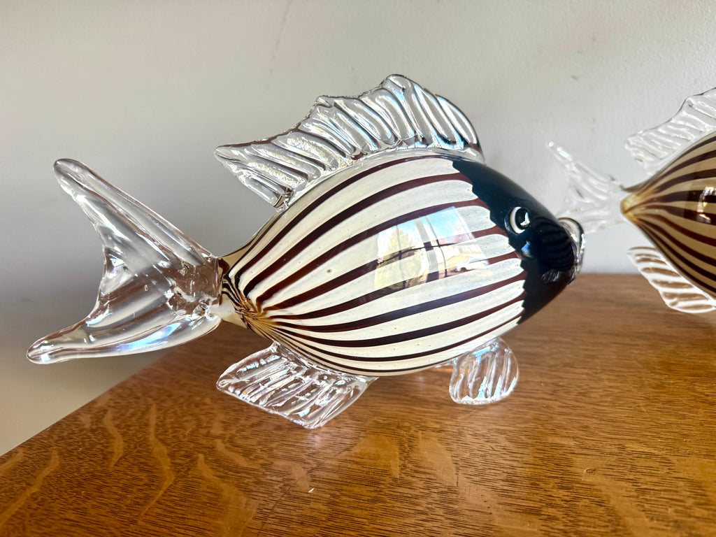 A Pair of Murano Glass Striped Fish | 11 1/2" Handblown Fish