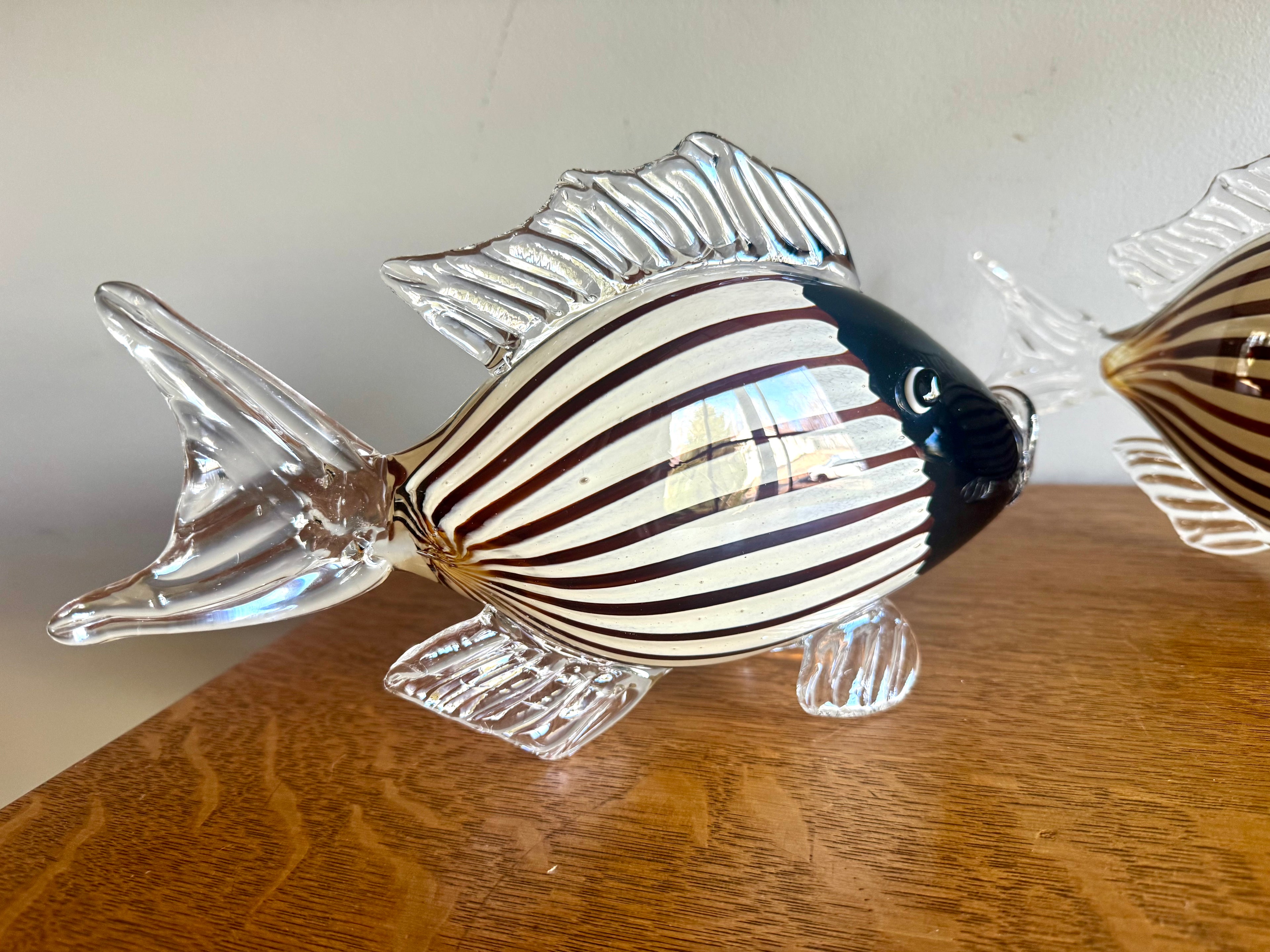 A Pair of Murano Glass Striped Fish | 11 1/2" Handblown Fish