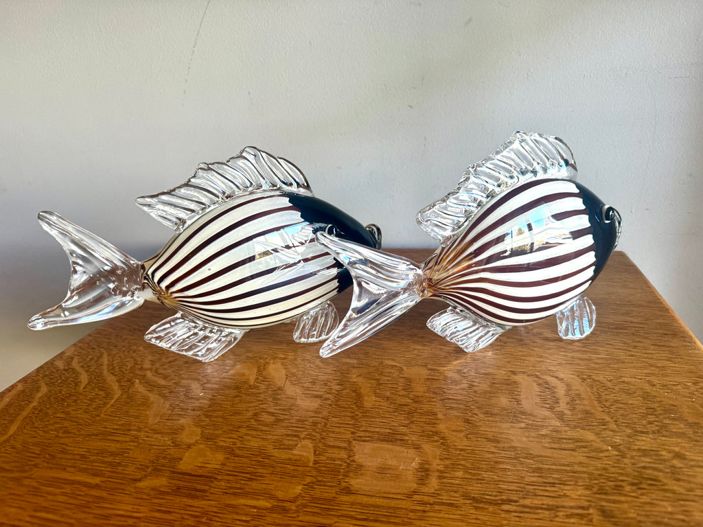 A Pair of Murano Glass Striped Fish | 11 1/2" Handblown Fish