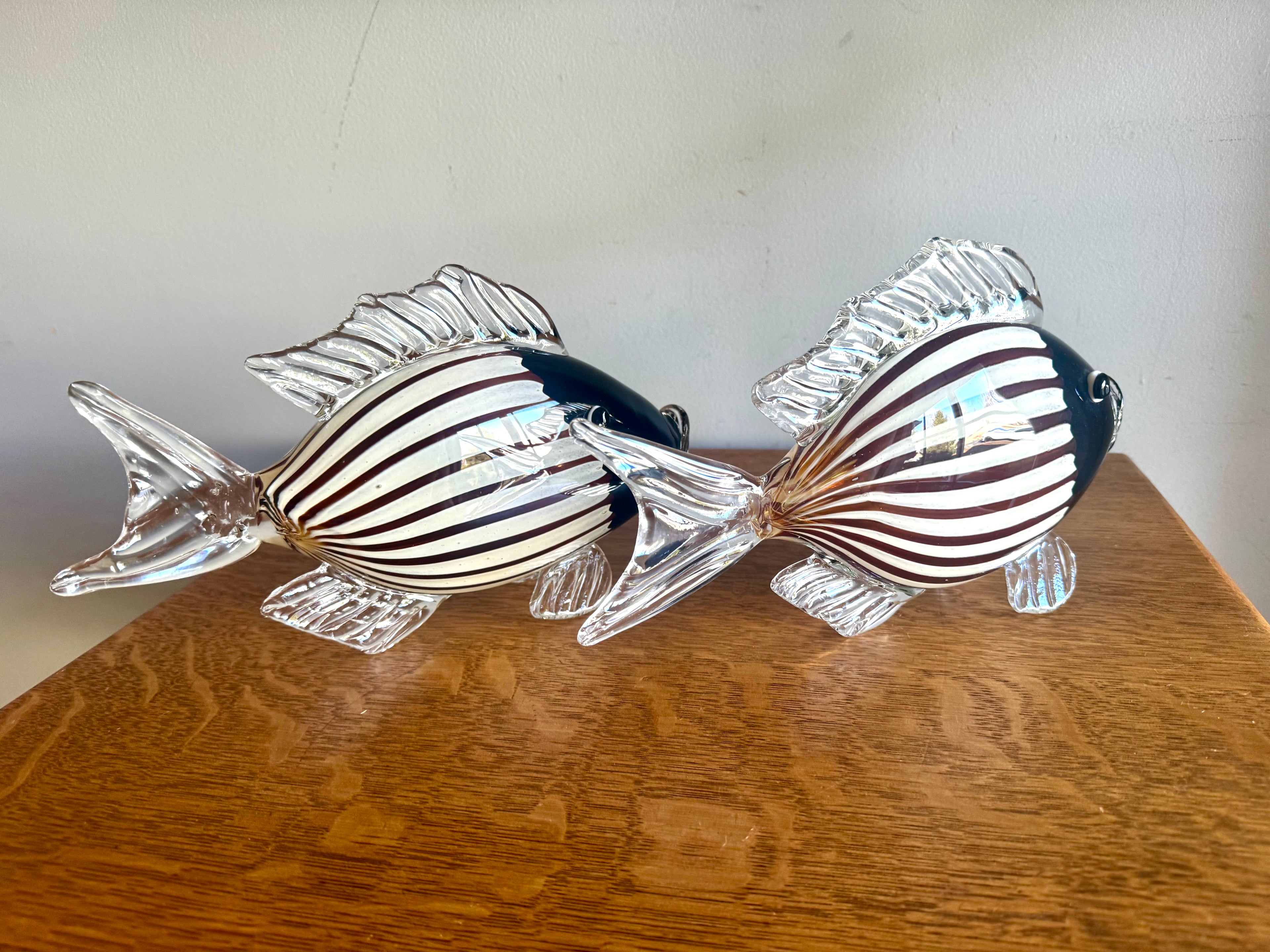 A Pair of Murano Glass Striped Fish | 11 1/2" Handblown Fish