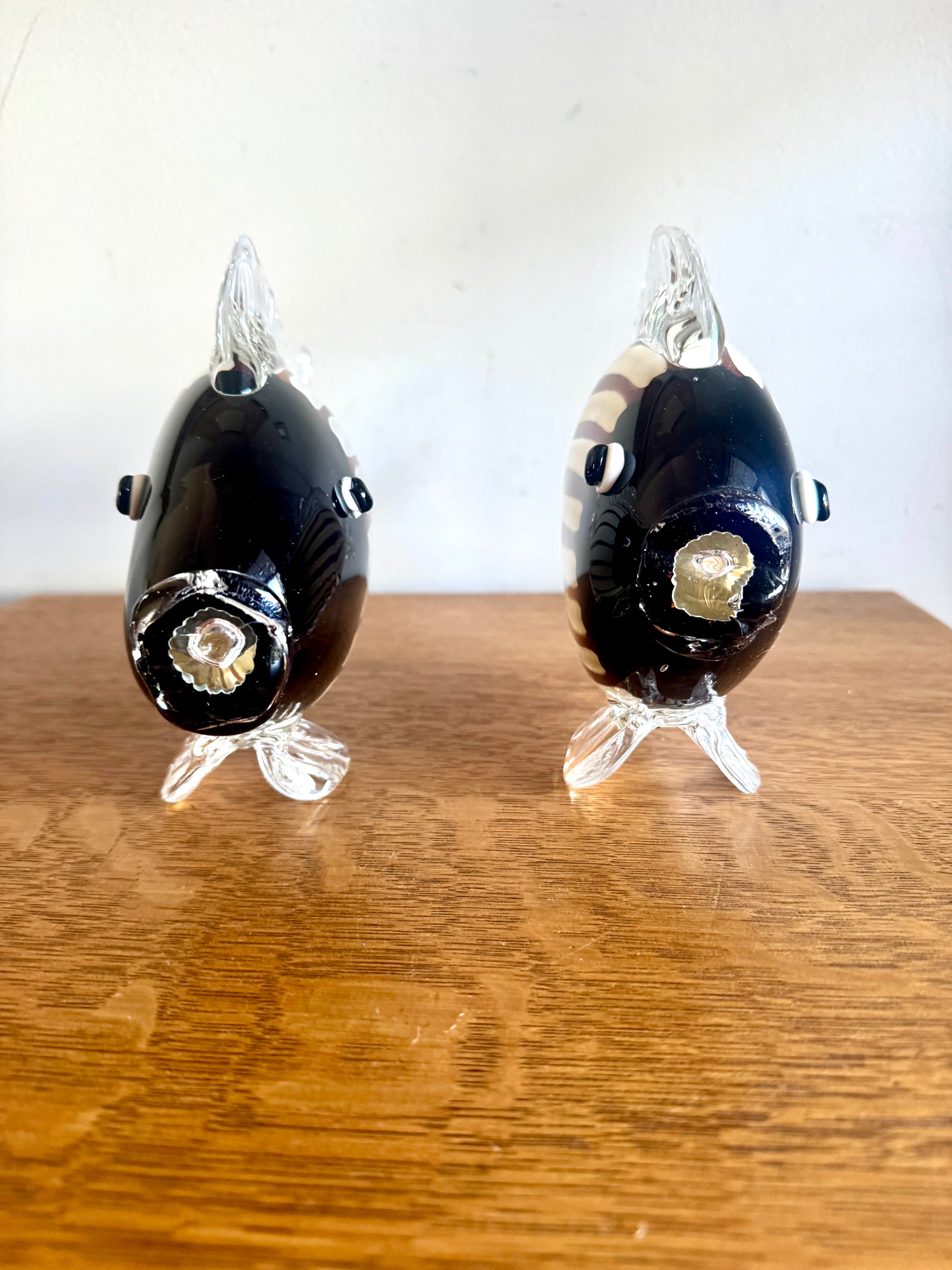 A Pair of Murano Glass Striped Fish | 11 1/2" Handblown Fish