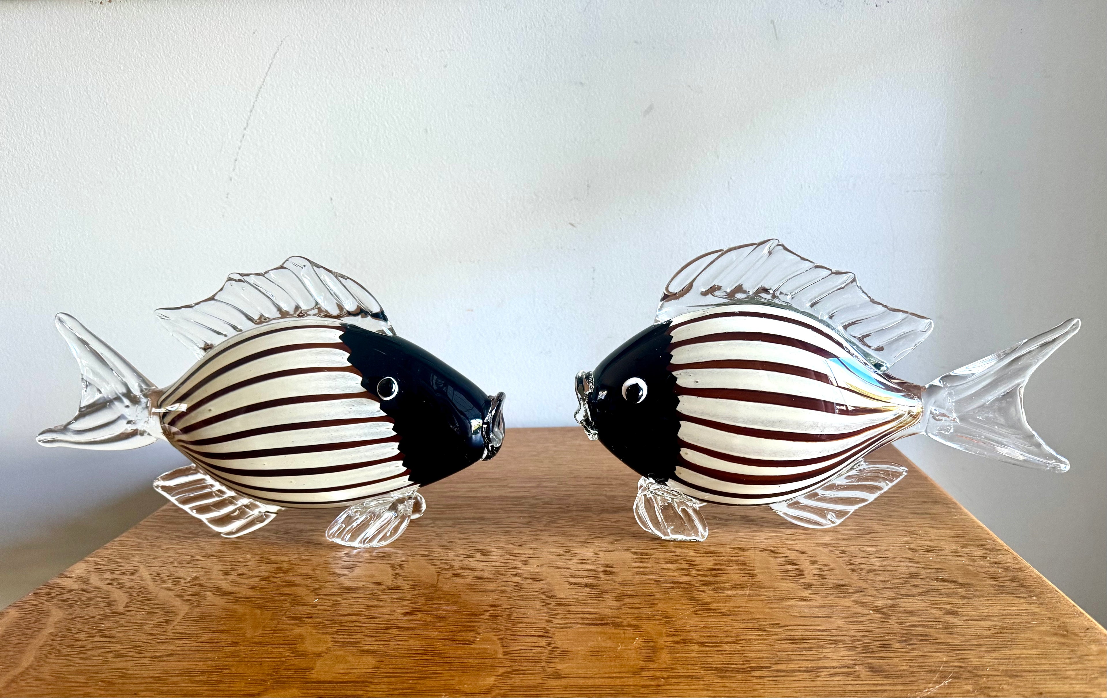 A Pair of Murano Glass Striped Fish | 11 1/2" Handblown Fish